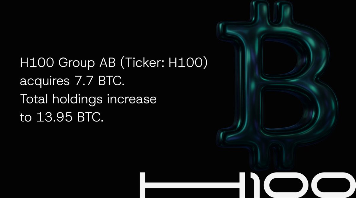 H100 Group completed the purchase of 7.7 BTC as part of our Bitcoin  Treasury Strategy — bringing our total holdings to 13.95 BTC. We believe  Bitcoin belongs on the balance sheet of