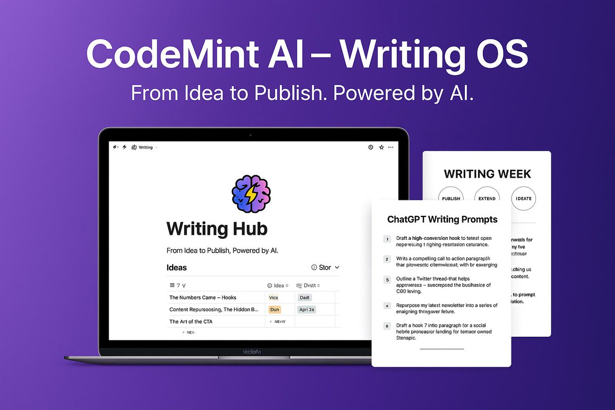 codemintai's tweet image. Stuck staring at a blank page?
Writing OS helps you plan, write, and finish faster
using AI + proven writing frameworks.
Built for creators, writers & marketers.
Free to use →
👉 codemint.gumroad.com/l/codemint-wri…