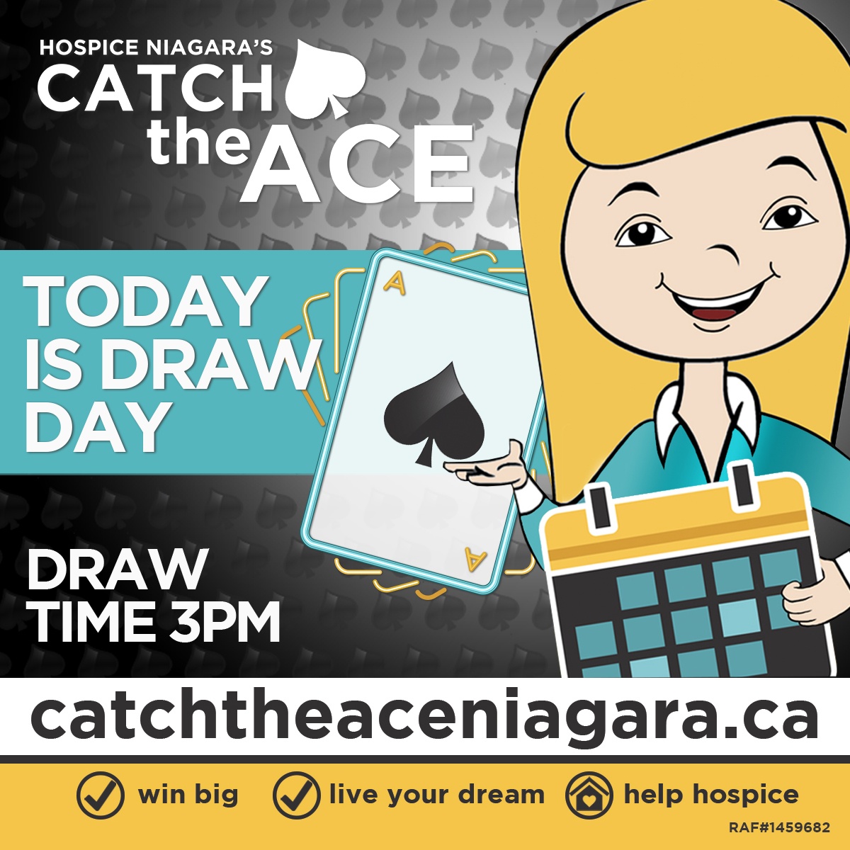 TODAY IS DRAW DAY!

That’s right — we’re revealing another card from the newly shuffled deck, and the excitement is growing! 

The draw happens TODAY at 3 PM — so don’t wait!
catchtheaceniagara.ca