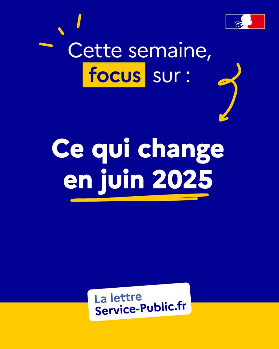 Retrouvez la lettre hebdomadaire de Service-Public.fr, avec son focus sur ce qui change en juin 2025 !

Pour la recevoir, vous pouvez vous abonner ici :
🔗 service-public.fr/actualites/let… 

#LSP #LettreSP #LettreServicePublic #ServicePublicFr