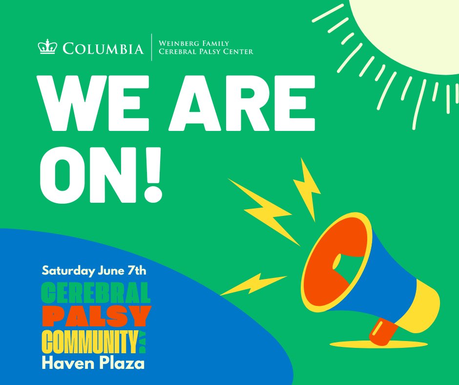 There might be a touch of rain, but we are ON!

#cerebralpalsy CP Community Day
This Saturday June 7, 11am-2pm
Haven Plaza

weinberg.cuimc.columbia.edu/news/cp-commun…