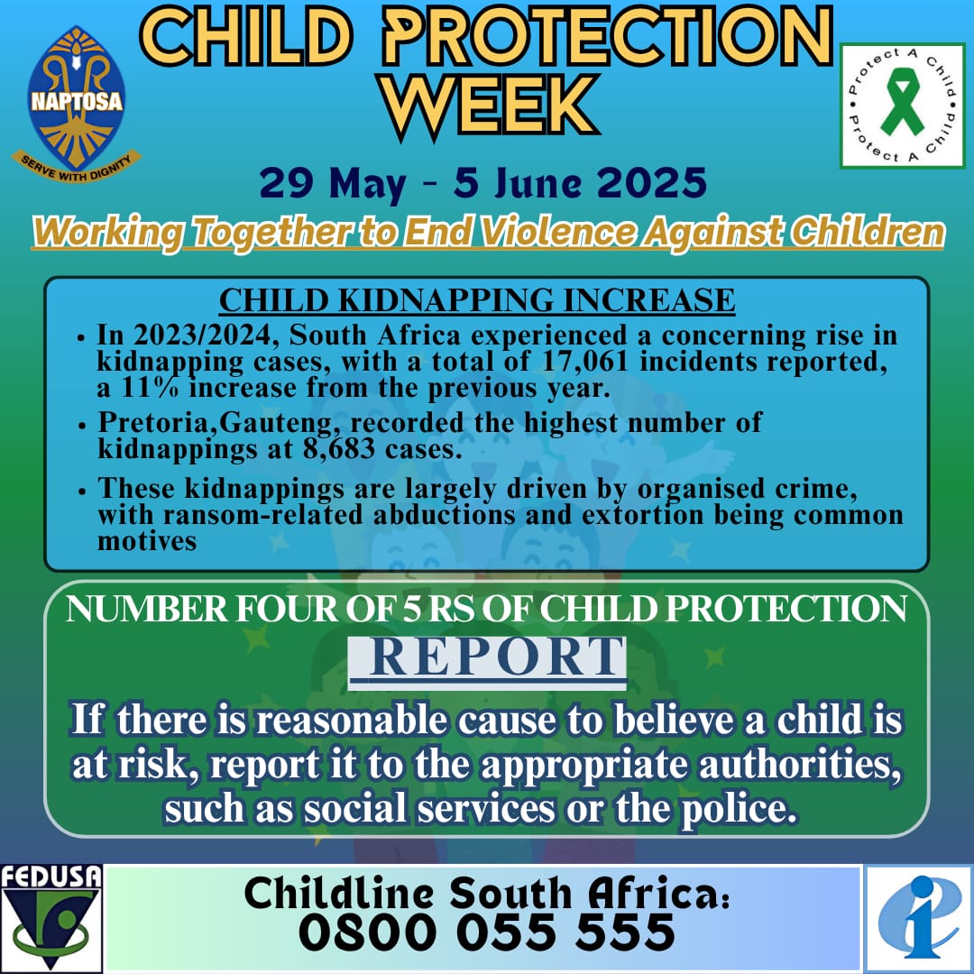 NAPTOSA_TEACH's tweet image. Child Protection Week may be ending, but our efforts shouldn't. Let's continue to protect and care for our children every day.
#ChildProtectionWeek2025
#SafeSchoolsEqualSafeNation 
#EndViolenceAgainstChildren
#5RsOfChildProtection
#NAPTOSAcares