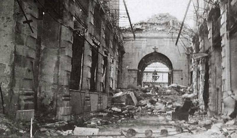 ictinus_x's tweet photo. The bell tower wasn't damaged in the fire of 1922 but was dynamited by the Turks immediately after the fire was extinguished. 
The destruction of the cathedral was part of a broader campaign to destroy Smyrna’s Greeks and every physical resemblance of their more than 3,000 year presence in Asia Minor.