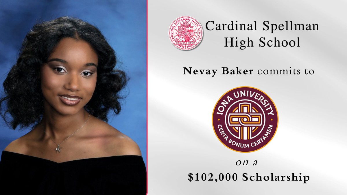 #SpellmanScholar Nevay Baker has committed to Iona University on a $102,000 scholarship and will major in Nursing.

Nevay is an honor roll student who is a recipient of Circle S, Captain of our Dance Club, and a member of our Twirlers.