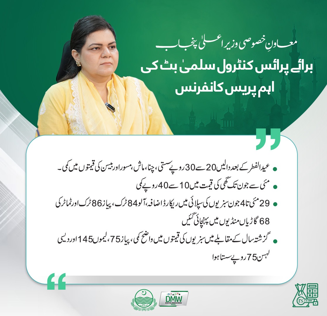 معاونِ خصوصی وزیراعلیٰ پنجاب برائے پرائس کنٹرول سلمیٰ بٹ کی اہم پریس کانفرنس