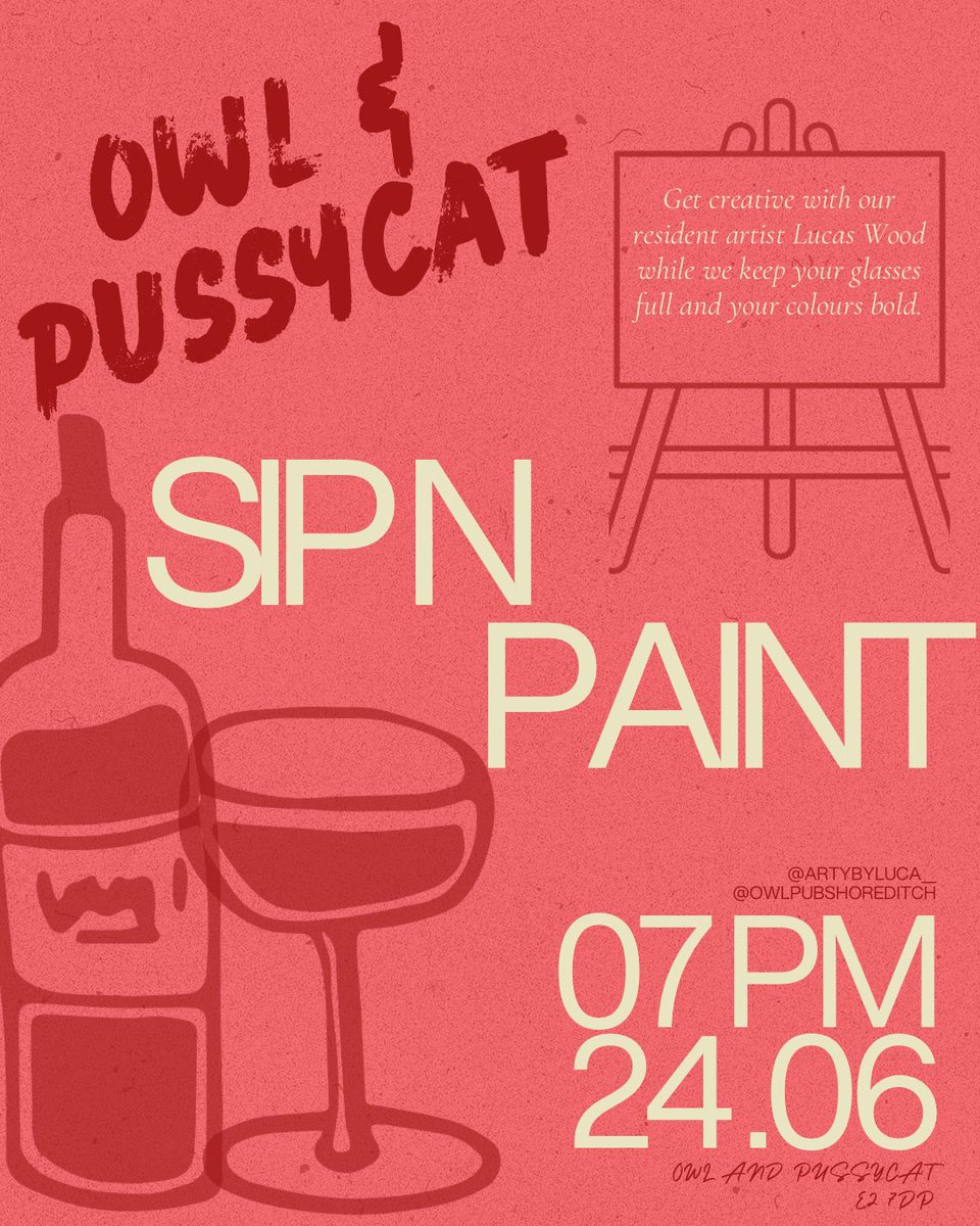 Next Sip &amp; Paint event at the Owl is now live ✨

We think the reviews speak for themselves… now one of the top 10 Sip n Paints in London according to design my night, we’re treating you to yet another night of creativity and pints with @artbyluca___

Ticket link on our website