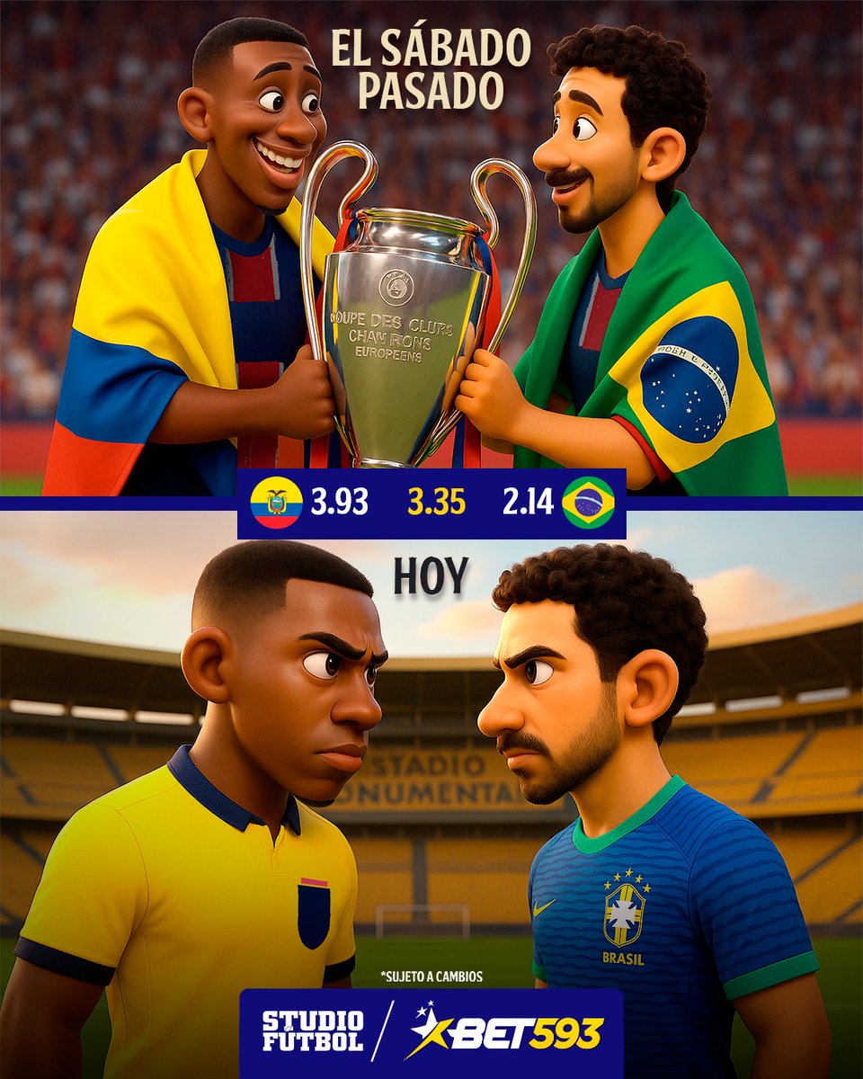 🇪🇨⚔️🇧🇷 DUELO DE AMIGOS Y CAMPEONES EUROPEOS.

Hoy el equipo de Todos los ecuatorianos recibe al conjunto de la 'canarinha' por la jornada 15 de las Eliminatorias Sudamericanas.

Presentado por #BET593 #GanoConBET593