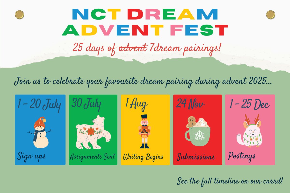 7dreamadvent's tweet photo. 🎁 Welcome to the 7Dream Advent Fest!

We'll be celebrating all 7Dream pairings across the 25 days of advent - come and join us to represent your favourite ship 🙂‍↕️

More info here: https://t.co/wbHGwZb7iI ✨️ https://t.co/AxAeLm4BIQ
