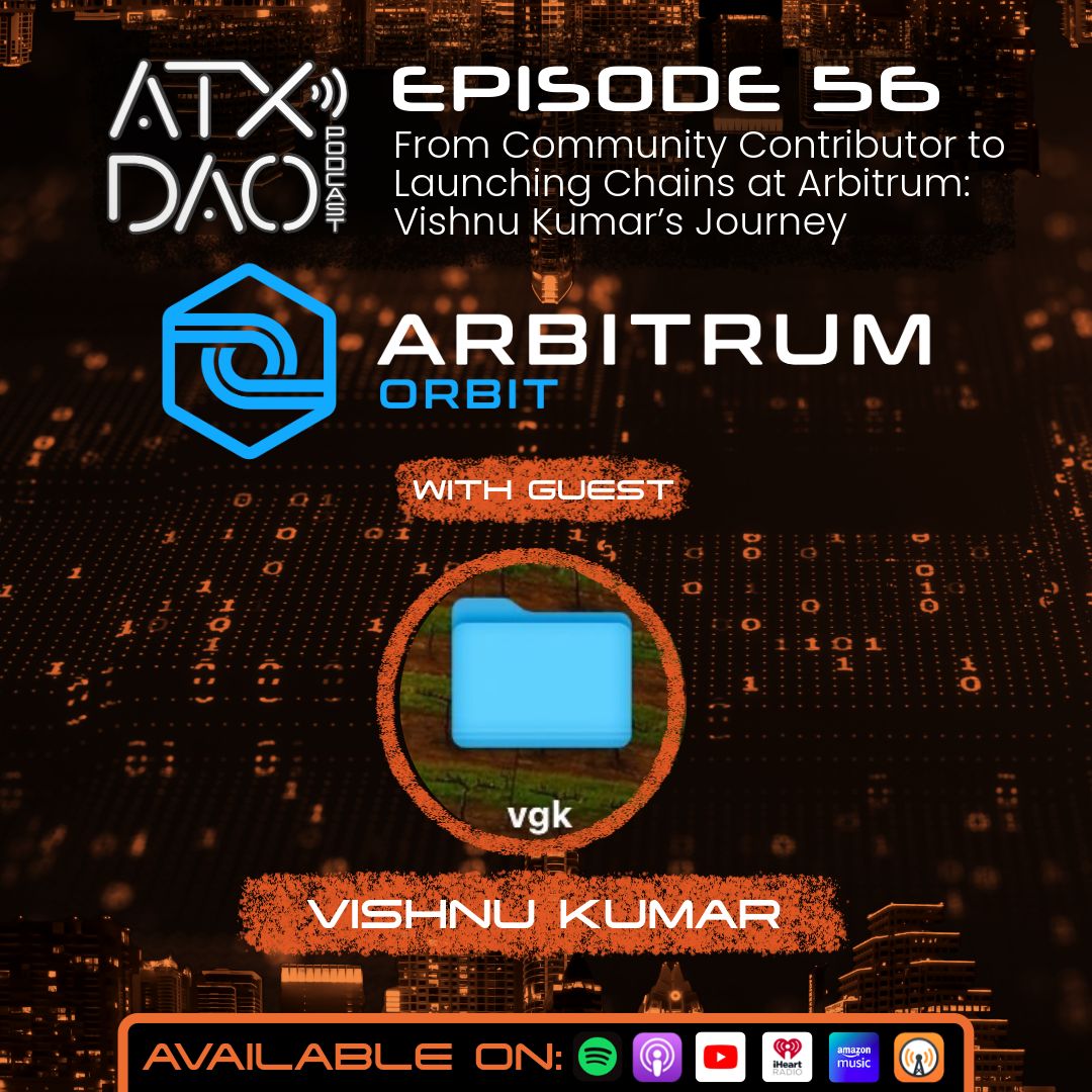 ATXDAO's tweet image. From community contributor to launching L2s at scale — Vishnu Kumar has seen every layer of Web3.
We talk DAO roots, public goods, and how @vgkfiles is helping @arbitrum grow the next generation of chains.
🎧 Listen now: buff.ly/7laKlZp