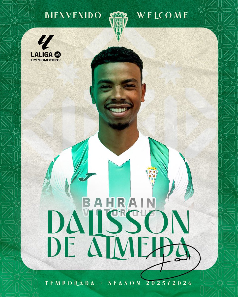 Córdoba CF (@cordobacf_ofi) on Twitter photo 📋 𝘾𝙊𝙈𝙐𝙉𝙄𝘾𝘼𝘿𝙊 𝙊𝙁𝙄𝘾𝙄𝘼𝙇 ||
👤Dalisson (<a href="/AlmeidaDalisson/">Dálisson de Almeida 🦴</a>), 🆕 jugador del #CórdobaCF ⚽️💚
➕ℹ️ cordobacf.com/2025/06/05/dal…
#LaLigaHypermotion 📋 𝘾𝙊𝙈𝙐𝙉𝙄𝘾𝘼𝘿𝙊 𝙊𝙁𝙄𝘾𝙄𝘼𝙇 ||
👤Dalisson (<a href="/AlmeidaDalisson/">Dálisson de Almeida 🦴</a>), 🆕 jugador del #CórdobaCF ⚽️💚
➕ℹ️ cordobacf.com/2025/06/05/dal…
#LaLigaHypermotion