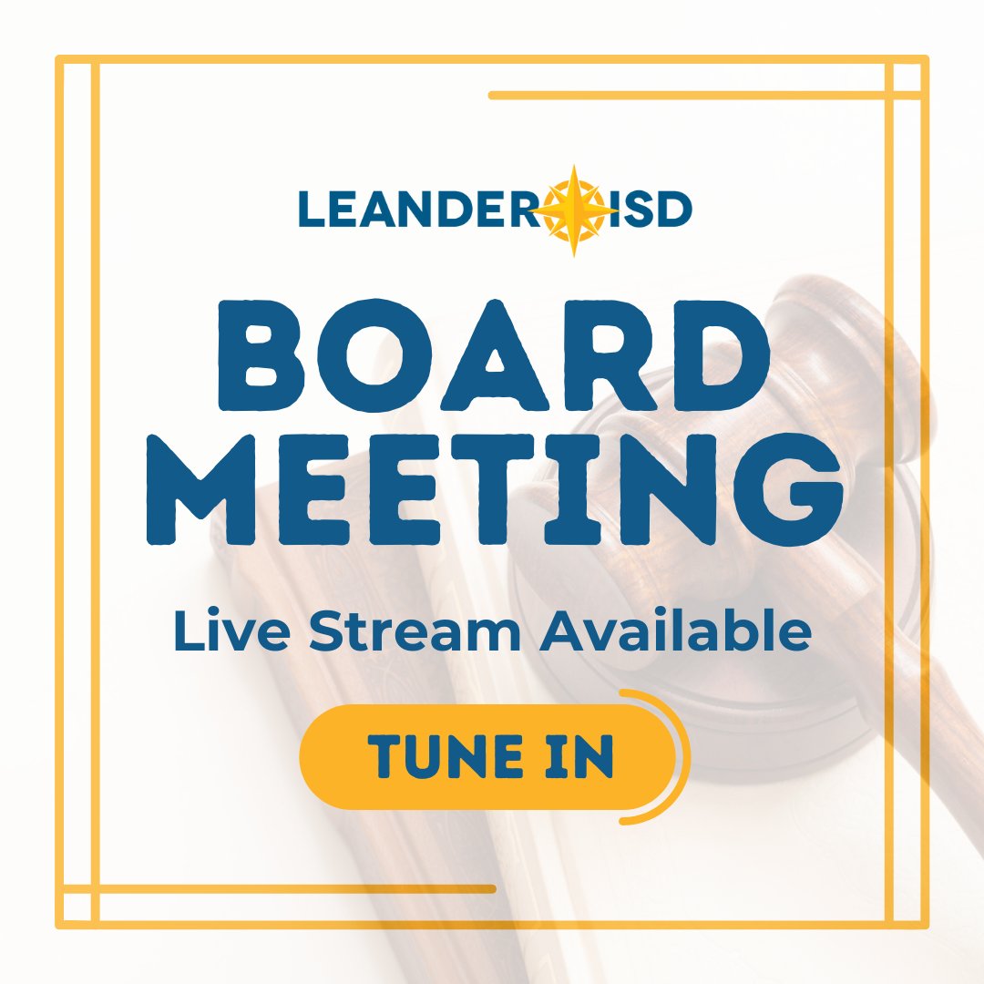 Leander ISD (@leanderisd) on Twitter photo ⏰  Tune in at 6:15 p.m. for tonight's #1LISD Board Meeting, featuring: 
✅  School Health Advisory Council (SHAC) Annual Report
✅  Discussion of Leading Measures 
✅  Discussion of the 2025-26 Proposed Budget 
📄: bit.ly/4jx5OwA
🖥️: bit.ly/3gS4eex ⏰  Tune in at 6:15 p.m. for tonight's #1LISD Board Meeting, featuring: 
✅  School Health Advisory Council (SHAC) Annual Report
✅  Discussion of Leading Measures 
✅  Discussion of the 2025-26 Proposed Budget 
📄: bit.ly/4jx5OwA
🖥️: bit.ly/3gS4eex