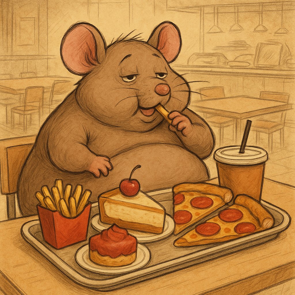 La obesidad NO es una enfermedad. Es un efecto secundario de vivir en un entorno diseñado para engordarte.

¿No lo crees? Mira esto:

Cuando a unas simples ratas se les da una dieta tipo “cafetería” —comida rica, grasosa, dulce, variada, como la que encuentras en cualquier