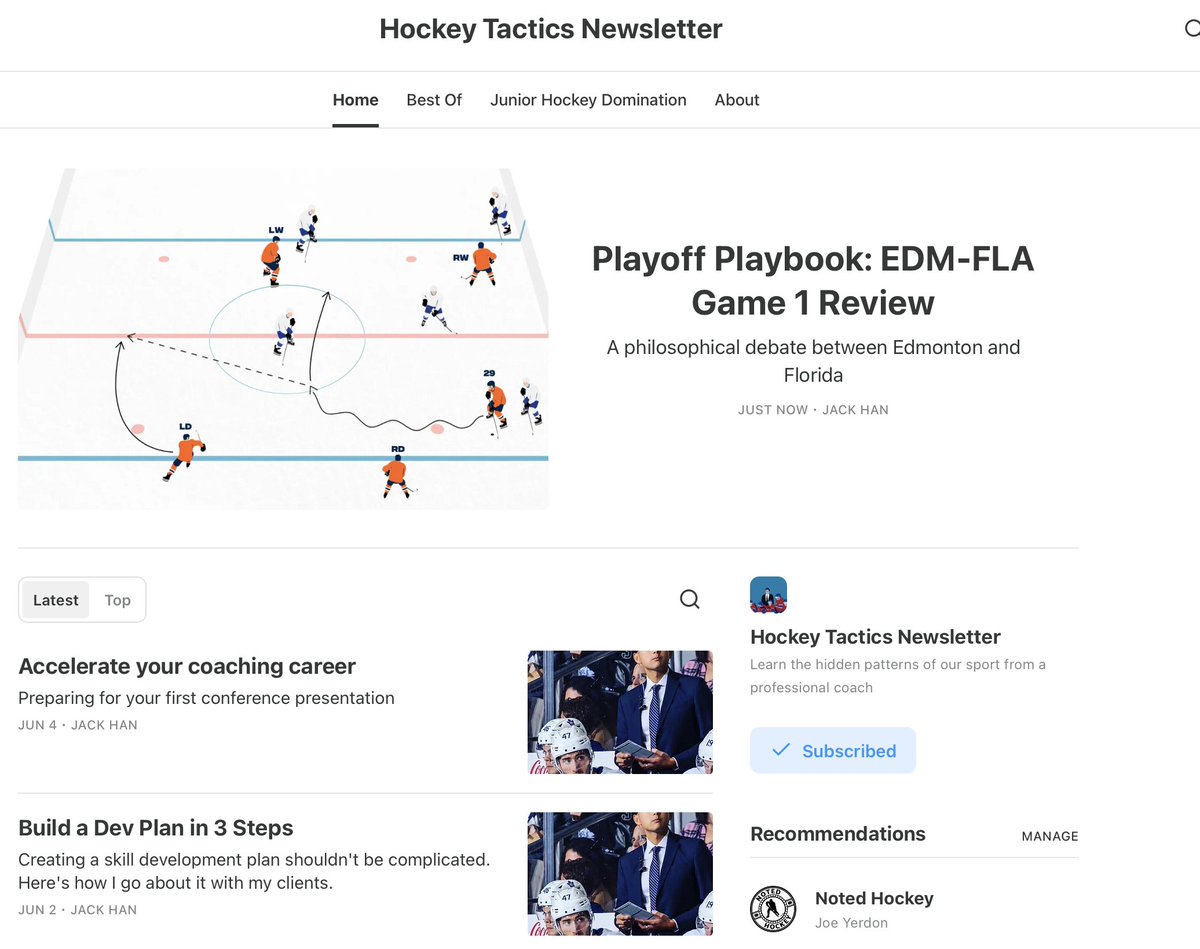 New posts on the Hockey Tactics Newsletter:

- What turned Game 1 to Edmonton's favor
- How coaches can improve their career prospects
- Building a simple offseason development plan