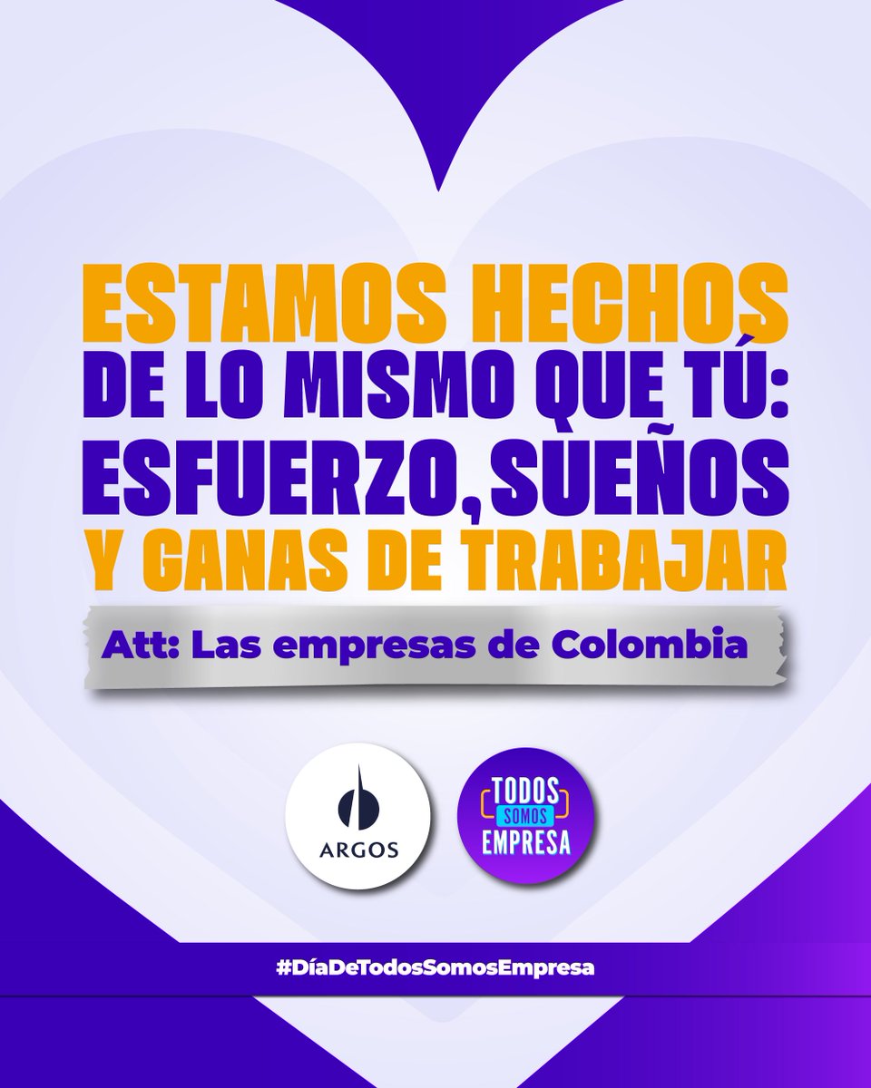 Cementos_Argos's tweet photo. No es solo cemento y concreto.
Son manos, ideas y sueños de millones que, como tú, creen en lo que hacen.
Hoy celebramos lo que une a las empresas con su gente, construir juntos.
#TodosSomosEmpresa #OrgulloQueInspira https://t.co/xlI7OKlNeu