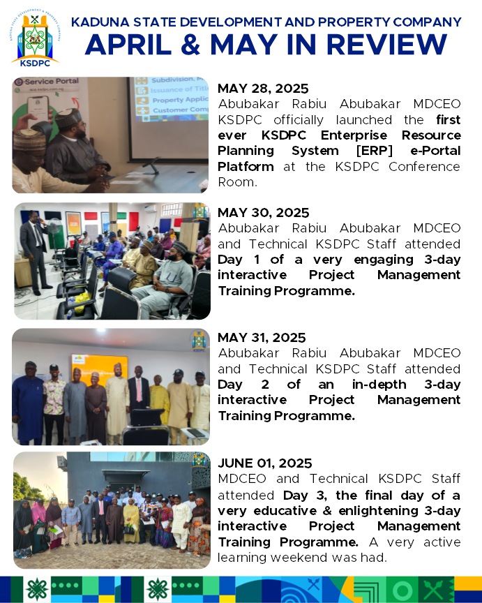 KSDPCLtd's tweet photo. #InReview
Explore a snapshot of what were the months of April/May, 2025 at the Kaduna State Development and Property Company
#buildingsustainablehabitats
Signed
Saminu Gwadah
Ag. Head, Public Relations
05/06/25 https://t.co/LkiL4Jm4Mo