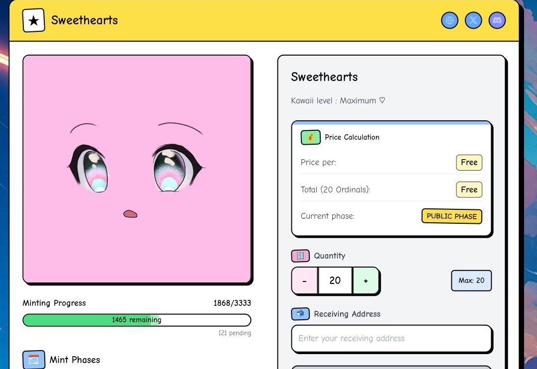 ๐ ๐ฎ๐๐-๐ข๐ฟ๐ฑ๐ถ๐ป๐ฎ๐น๐ (@iammattiex) on Twitter photo We have over 56% sweethearts minted, and we're still creeping to the finish line.
Remember us as a community that never gave up.
Glad about the support we got from people who really believed in us
Costs less than $9 to mint
Mint your <a href="/SweetheartsBTC/">๐๐จ๐๐๐ฅ โ๐๐๐ฃ๐ฅ๐ค</a>: ordinalgenesis.xyz/mint/sweethearโฆ We have over 56% sweethearts minted, and we're still creeping to the finish line.
Remember us as a community that never gave up.
Glad about the support we got from people who really believed in us
Costs less than $9 to mint
Mint your <a href="/SweetheartsBTC/">๐๐จ๐๐๐ฅ โ๐๐๐ฃ๐ฅ๐ค</a>: ordinalgenesis.xyz/mint/sweethearโฆ