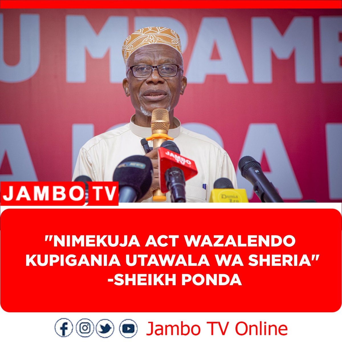 "Leo najiunga rasmi na Chama cha ACT Wazalendo lengo hasa ni kuhakikisha tunapata utawala wa sheria, na uchaguzi huru na wa haki, wananchi wenzangu nimeona umuhimu wa kuchangia nguvu katika Operesheni ya ACT Wazalendo ya 'Linda Demokrasia' inayolenga kurejesha haki, uwazi na