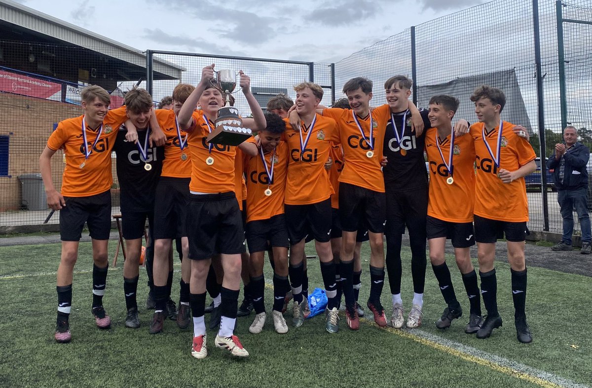 StockportSFA's tweet photo. CHAMPIONS: The Cheshire CSFA Alcock Cup trophy was retained by our @StockportSFA U14s this week as we beat @ChesterSFA 2-1! The boys followed the age above them winning the trophy and we were very proud of their resilience to overturn the half time score ! 🔵⚪️ #WeAreStockport https://t.co/BKs3bNTaEX