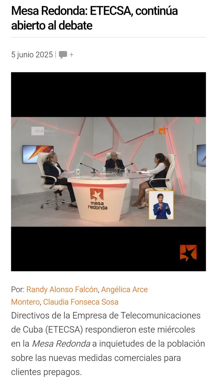 “Es verdad que hay nivel de insatisfacción y rechazo, pero los debates han sido ricos y nos han permitido recibir propuestas”, aseguró Lidia Esther Hidalgo, vicepresidenta Comercial de <a href="/ETECSA_Cuba/">ETECSA</a>.
mesaredonda.cubadebate.cu/mesa-redonda/2…