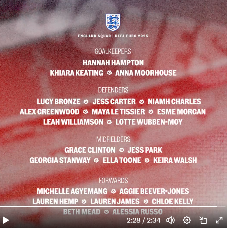 The Lionesses #WEURO2025 squad is here. 🏴󠁧󠁢󠁥󠁮󠁧󠁿😍