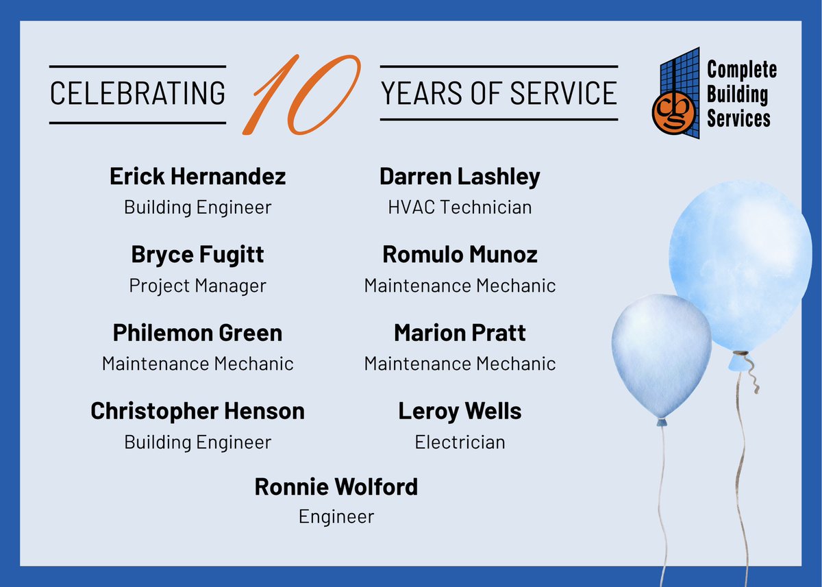 Today, we're celebrating those who have spent 10 Years with us! 🎉 Your dedication to the team is what makes us successful, and we are proud to have all of you on #TeamCBS! 

Congratulations! 💙 🧡