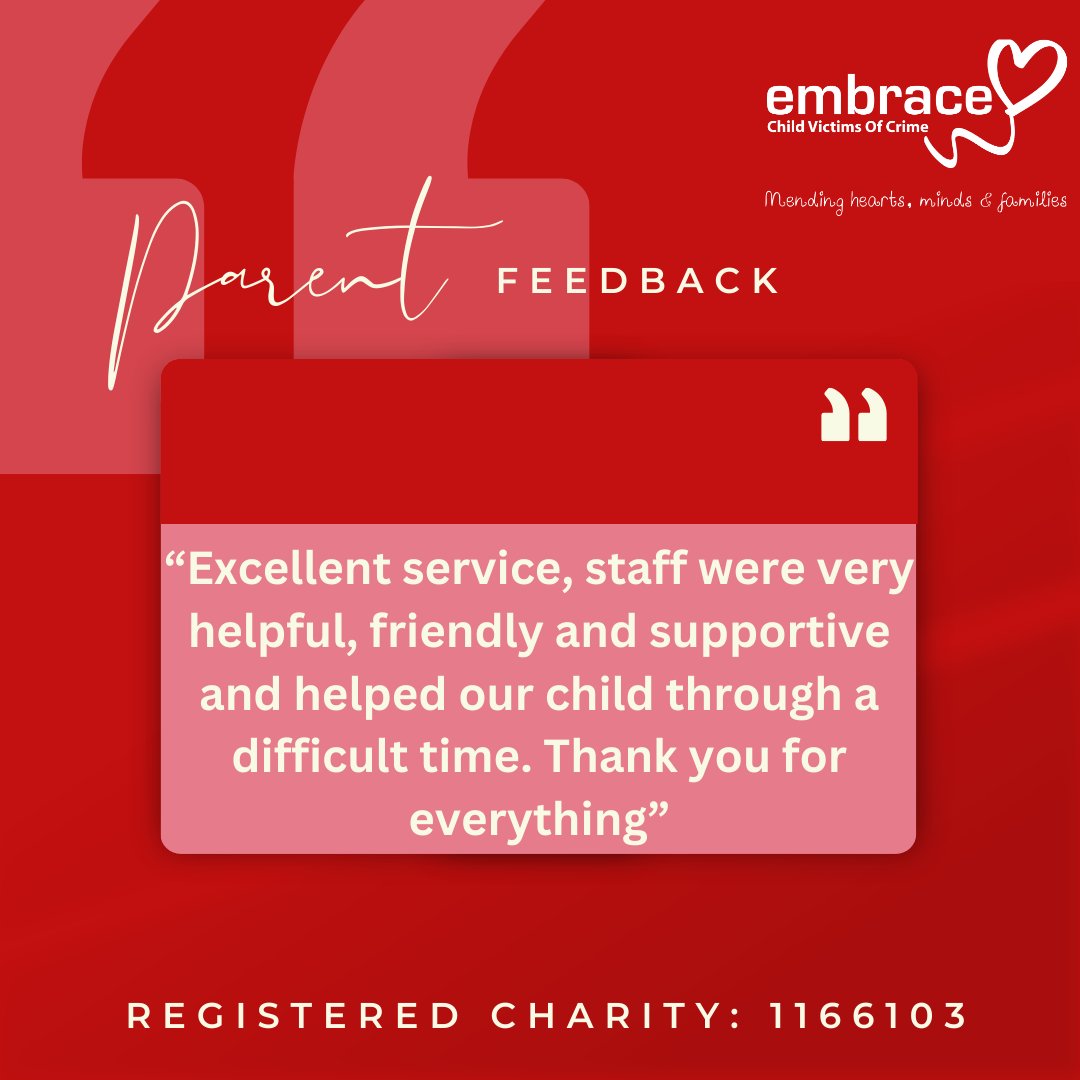 We are deeply grateful to receive such kind words from a parent about the support the family received from us. 

Hearing how our dedicated team has made a positive impact on their lives inspires us to continue the work we are doing.

#EmbraceCVOC #mentalhealthmatters #support