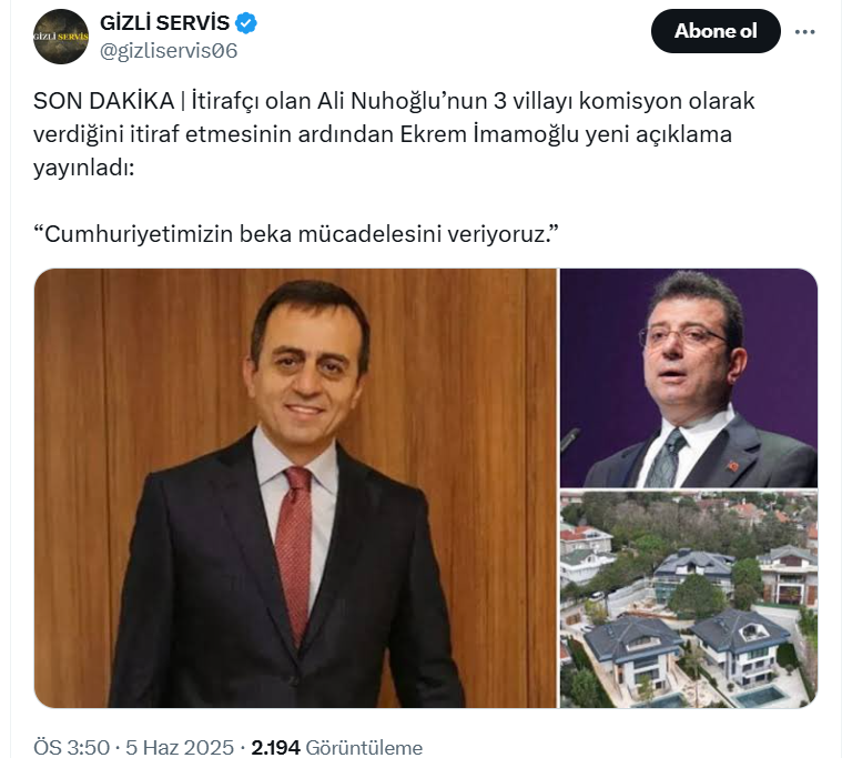 Ali Nuhoğlu, Eski Kadıköy Belediye Başkanı Aykurt Nuhoğlu'nun kardeşidir. Sağlık sorunları var ve tahliyesi bu yüzden.
0,5 milyar alacak için 1,5 milyar rüşvet verdiği gibi aptalca bir iddiayı kabul ettiğini ileri sürmeden önce, insan bir daha düşünmeli.