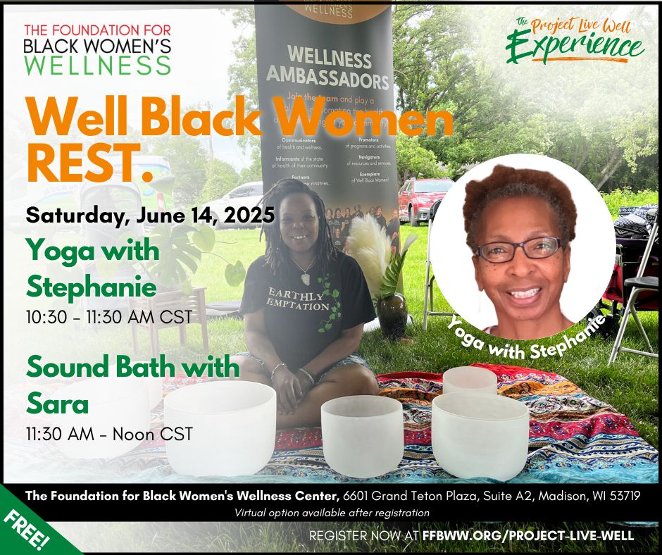Join us on Saturday, June 14th at 10:30am for a restorative Yoga &amp; Sound Bath experience with Stephanie and Sarah! The fusion of these two practices will create a powerful synergy. Register now at ffbww.org/project-live-w… 

#theffbww #wellblackwomen #projectlivewell