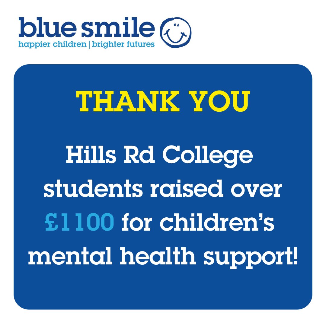 A huge thank you to the students at Hills Road College who supported Blue Smile during Social Action Week! 3 groups took on exercise challenges and ran a bake sale, raising over £1100 in total to support children's mental health.
#BlueSmile #ChildrensMentalHealth #Cambridgeshire