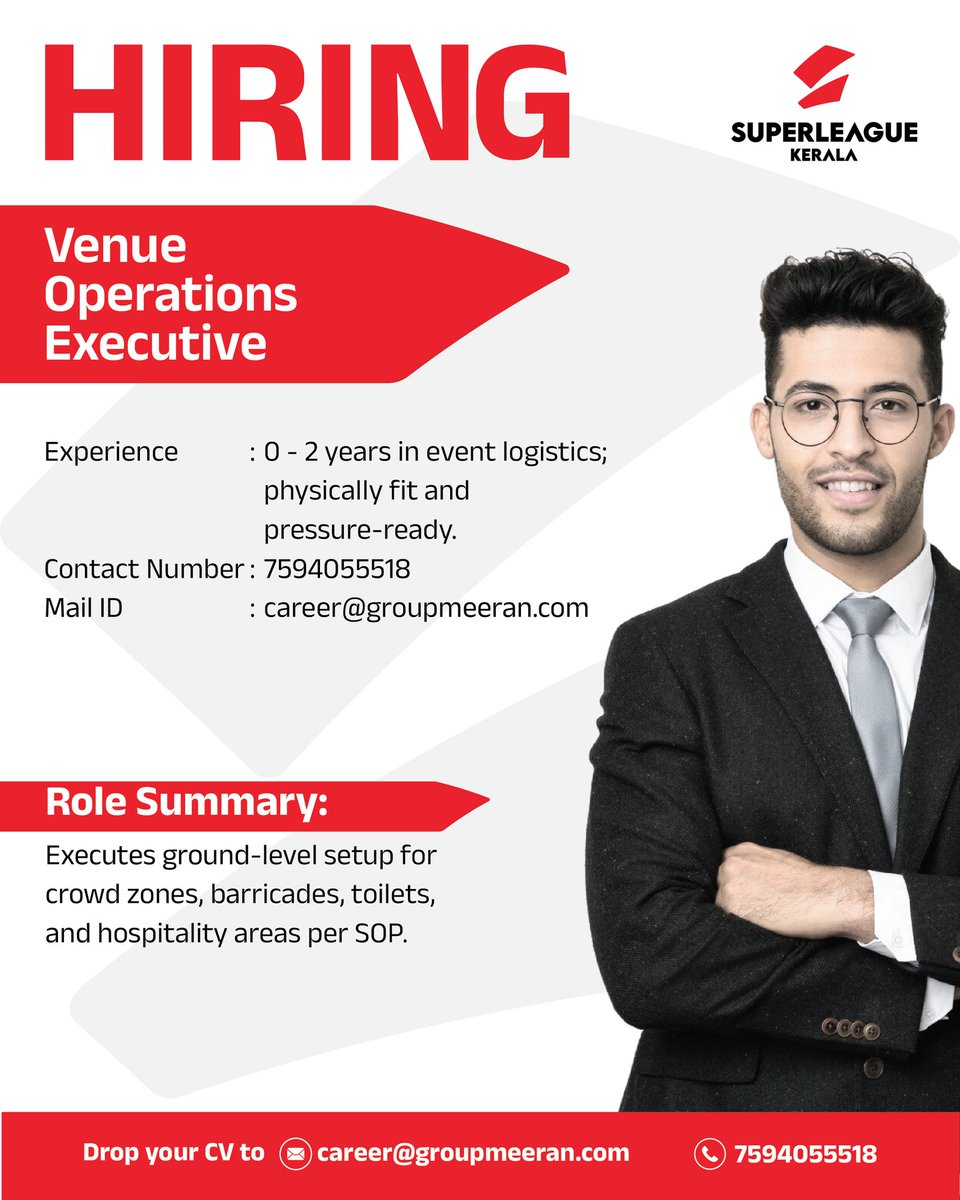 slk_kerala's tweet image. Are you passionate about all things related to sports and are looking for a career in it? Join the team of Super League Kerala and let’s work together to rewrite Kerala’s football history together.
Send your CV's to: info@superleaguekerala.com
#SuperLeagueKerala #JoinSLK…