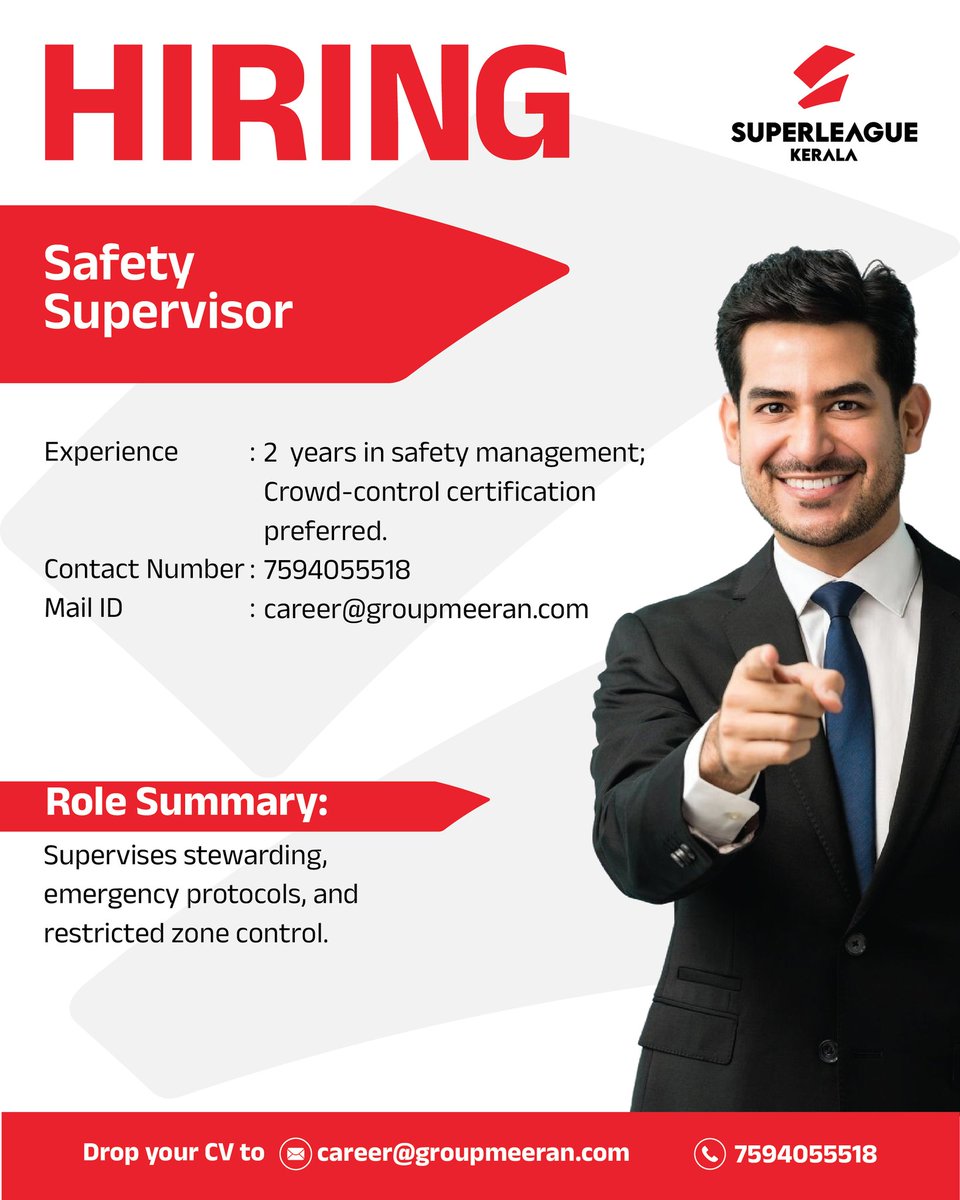 slk_kerala's tweet image. Are you passionate about all things related to sports and are looking for a career in it? Join the team of Super League Kerala and let’s work together to rewrite Kerala’s football history together.
Send your CV's to: info@superleaguekerala.com
#SuperLeagueKerala #JoinSLK…