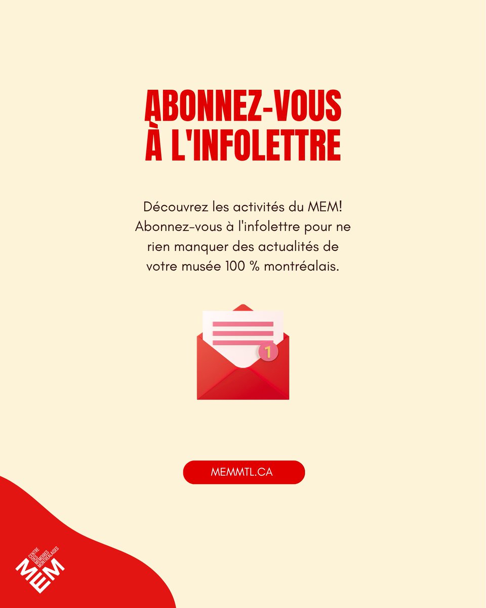 MEMmtl's tweet image. Inscrivez-vous à notre infolettre pour rester informé des dernières nouvelles de votre musée 100 % montréalais : bulletin.ville.montreal.qc.ca/T/WF/14135/fYN…