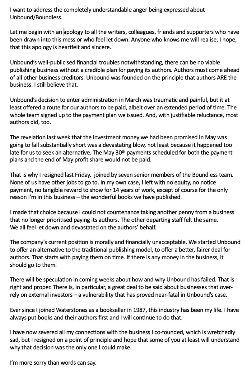 johnmitchinson's tweet image. A statement on my having left Unbound/Boundless.