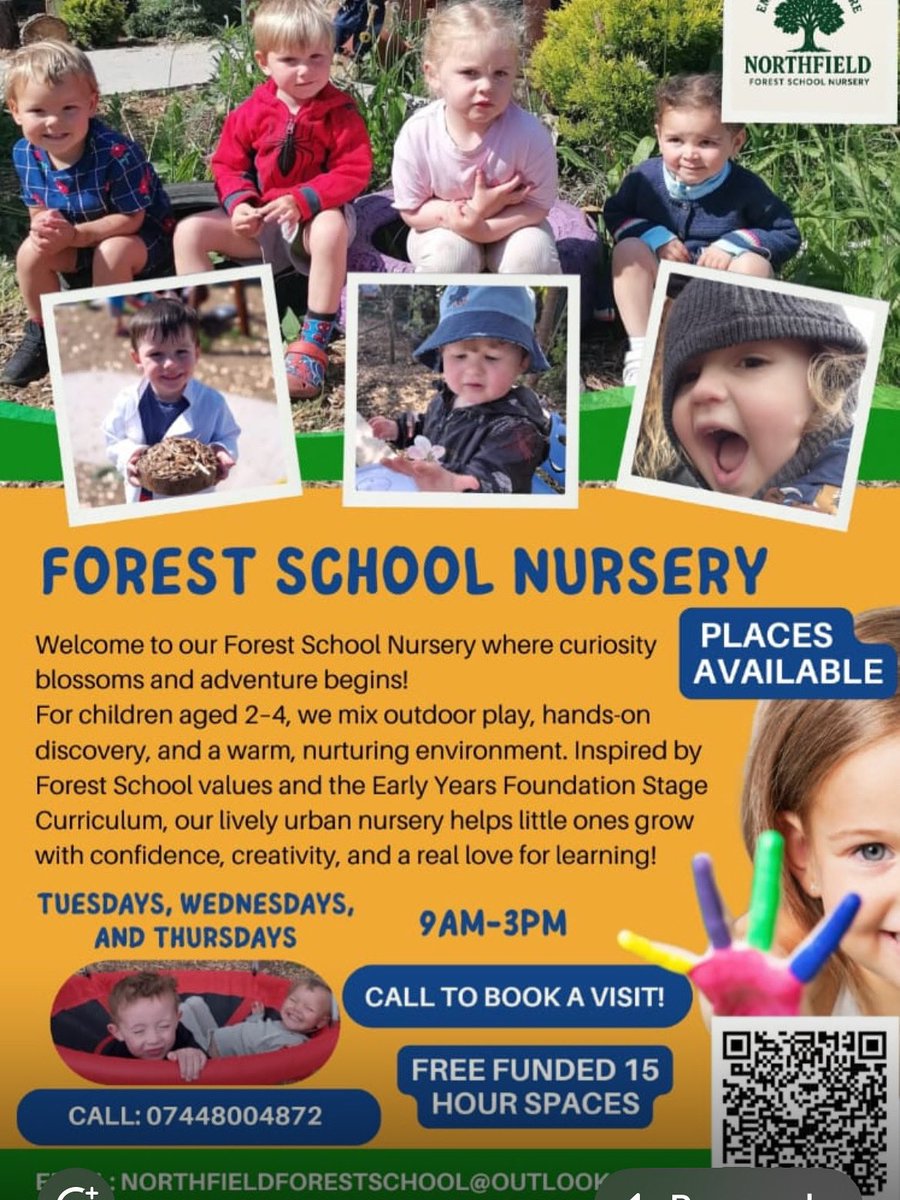 Looking for a nursery place for September? 
New government free hours scheme in September would mean all your hours with us would be funded. Check out our urban Forest School. Not your typical setting!! 🌳 🍃
