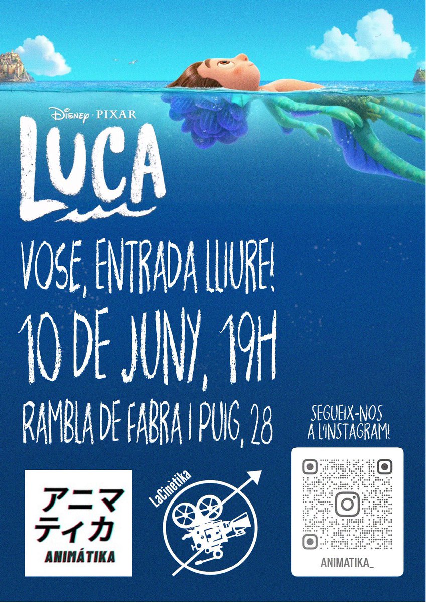 10/06/25 Animàtika projectarà Luca, Dir. Enrico Casarosa, VOSE (2021)