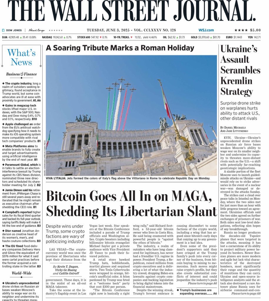 Bitcoin is front page news in The Wall Street Journal