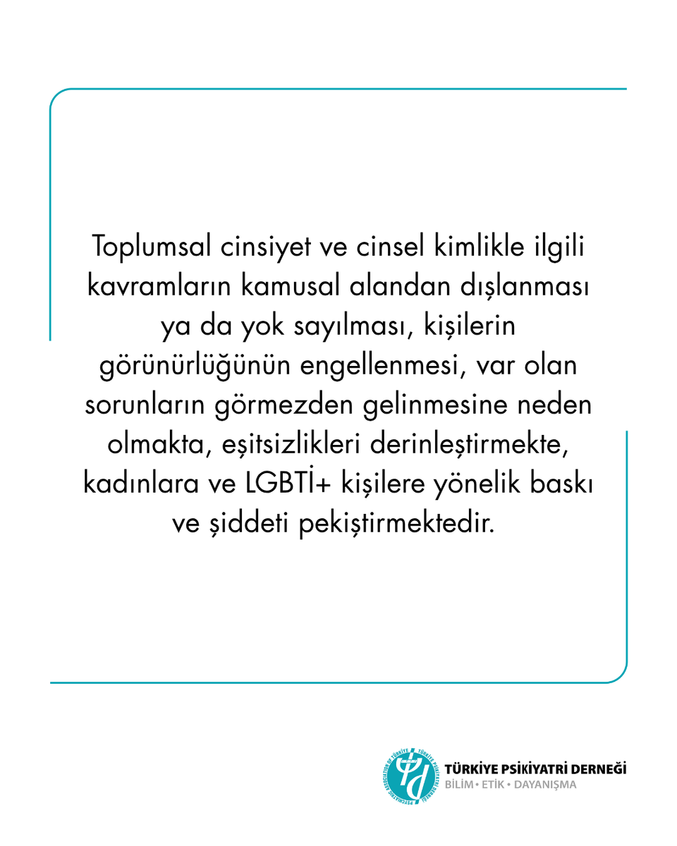 PsikiyatriDer's tweet photo. Toplumsal Cinsiyet ve Cinsel Kimlik Temelli Ayrımcılığın Karşısındayız

#turkiyepsikiyatridernegi https://t.co/UPqvPABOku