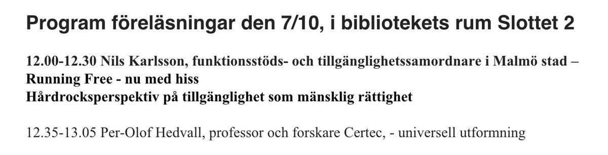 Stryk alla andra planer och kom till Malmö den sjunde oktober! Det ska föreläsas! #hårdrock #tillgänglighet