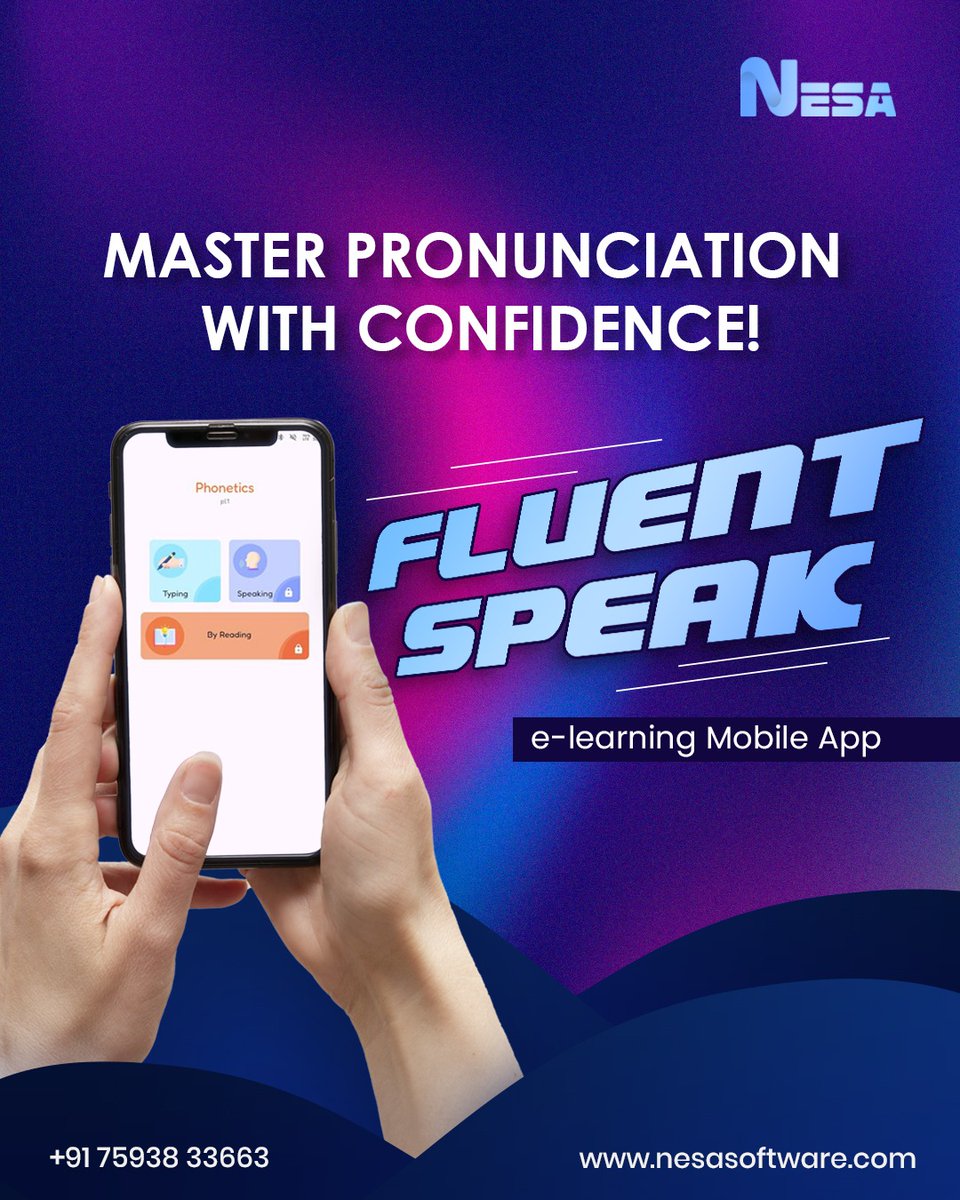 nesasoftware's tweet image. Want to speak with fluency and confidence?
Mastering pronunciation is now at your fingertips with the Fluent Speak app from #NesaSoftware!
Learn phonetics, typing, reading &amp;amp; speaking – all in one app.
#LanguageLearning #EdTech #MobileApp #Pronunciation