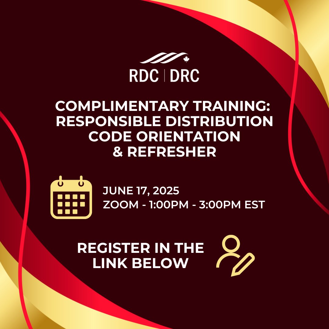 RDC is pleased to announce we will be hosting a COMPLIMENTARY virtual Responsible Distribution® Code Orientation and Refresher session on Tuesday June 17th, 2025, from 1:00pm-3:00pm EST. 

Register in advance for this meeting:
us02web.zoom.us/meeting/regist…