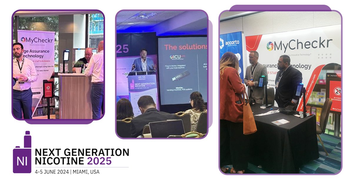 Great to be part of Next Generation Nicotine Delivery Conference, Miami showing  how MyCheckr age assurance technology can protect staff. The day was topped off with an evening drinks reception where delegates enjoyed trying our MyCheckr age check device at the bar!