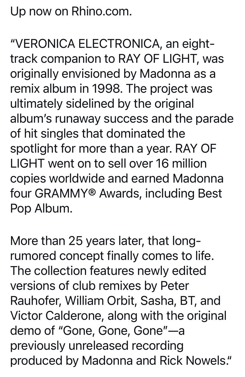 27 years later, Madonna’s “Ray of Light” remixed companion piece “Veronica Electronica” will FINALLY be released!