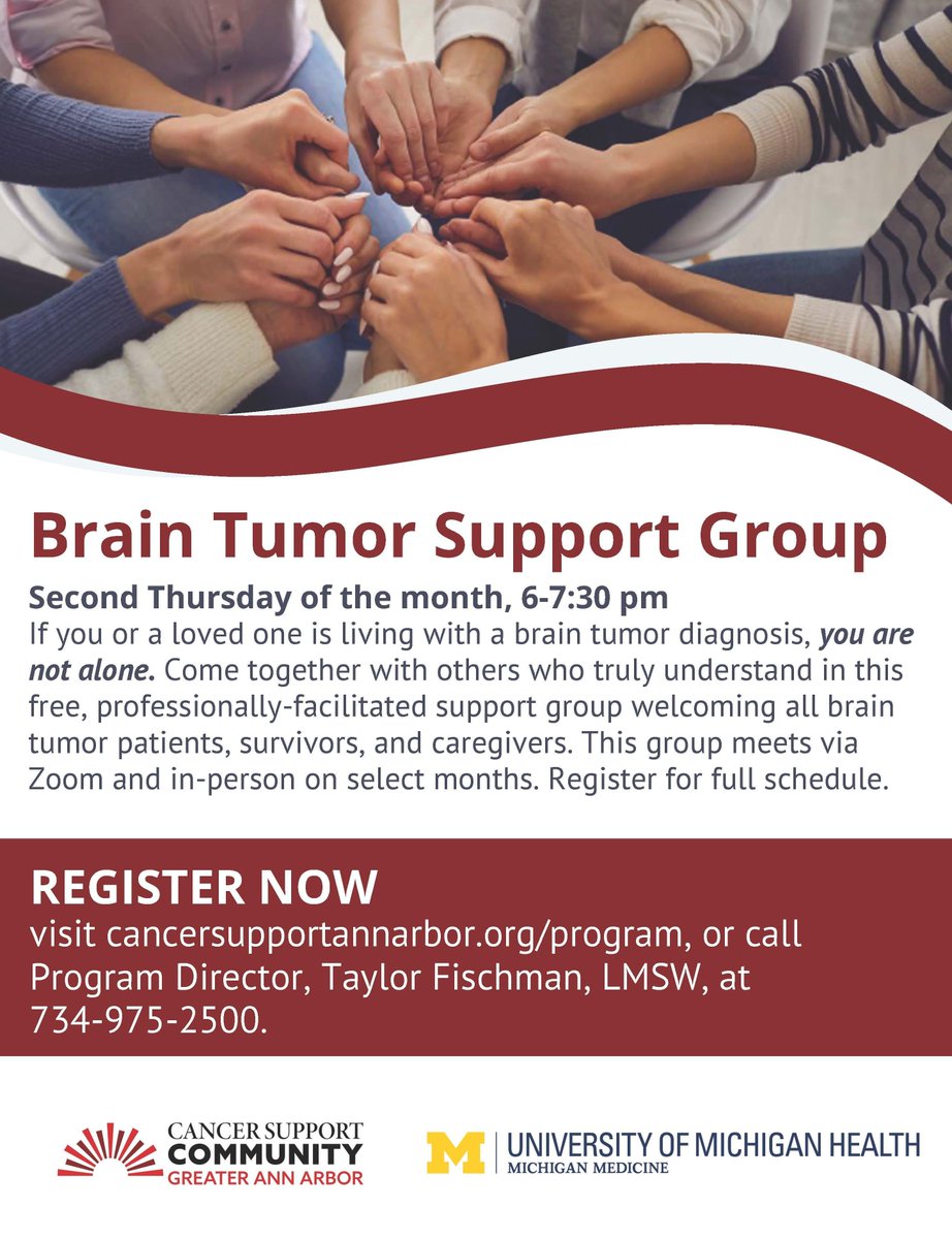 Michigan Neurosurgery (@umichneuro) on Twitter photo Please join us virtually next Thursday, June 12th 6-7:30 pm ET for the <a href="/umichmedicine/">Michigan Medicine</a> and Cancer Support Community of Greater Ann Arbor Brain Tumor Support Group. #braintumor #braincancer #CommunitySupport π§ Please join us virtually next Thursday, June 12th 6-7:30 pm ET for the <a href="/umichmedicine/">Michigan Medicine</a> and Cancer Support Community of Greater Ann Arbor Brain Tumor Support Group. #braintumor #braincancer #CommunitySupport π§