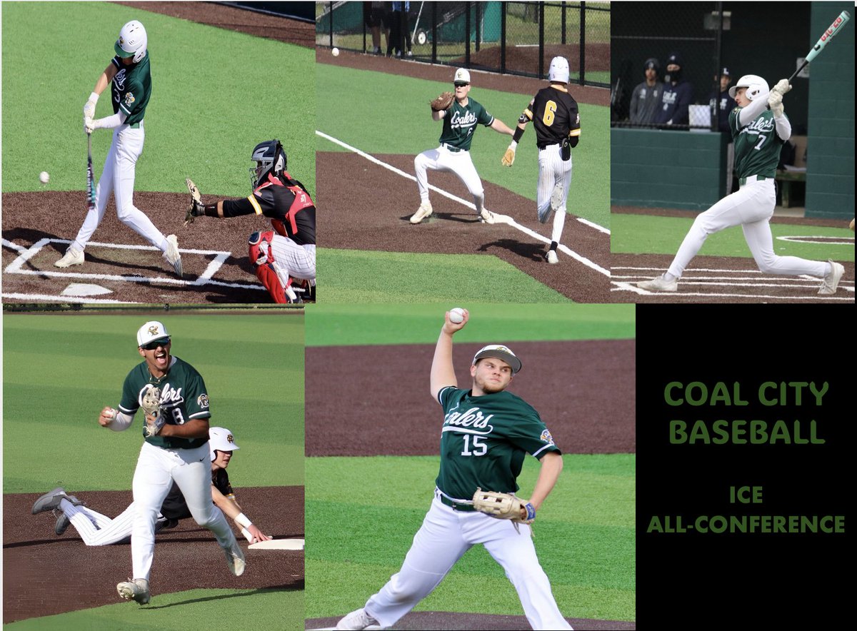 Congrats to Coaler seniors Gabe McHugh and AJ Wills (bottom) and Juniors Lance Cuddy, Ethan Olson, and Gavin Berger (top) on being selected to the 2025 ICE all Conference Baseball Team. Solid year for these guys and the Coalers.