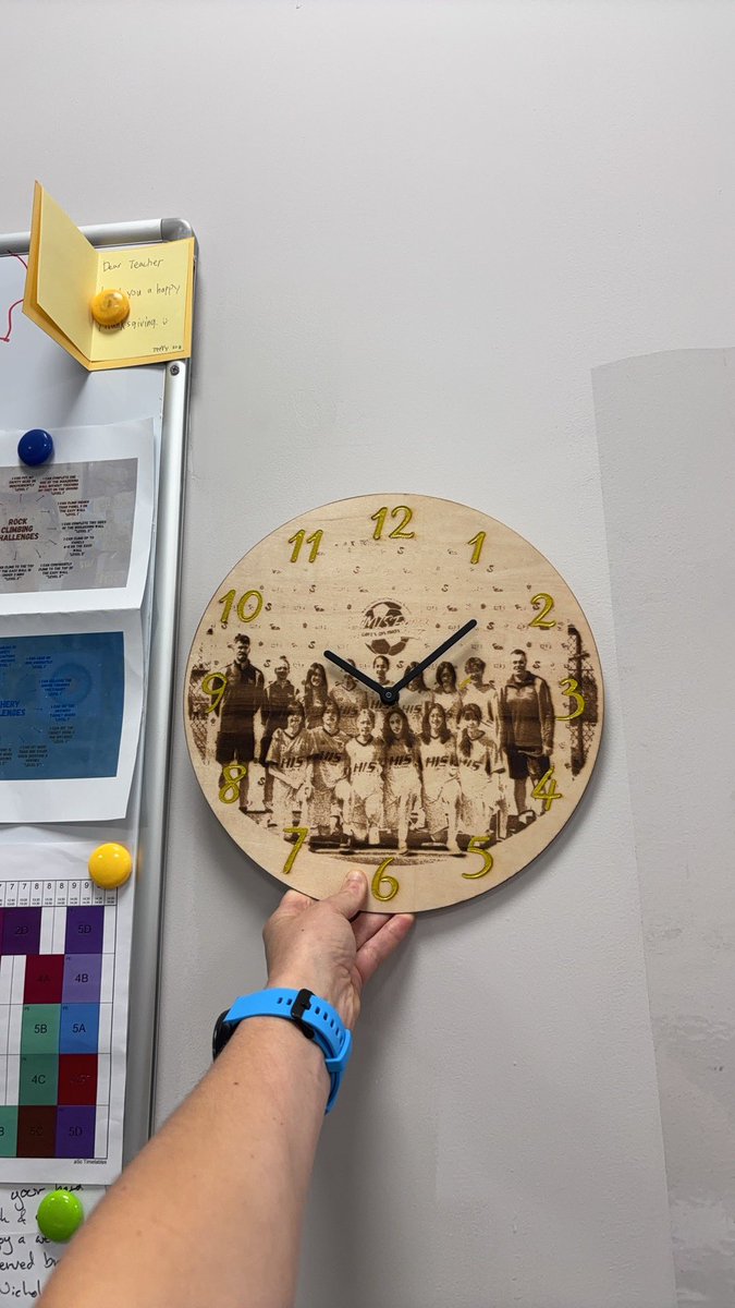 🐉 So proud of my student and Varsity football player who made this incredible clock for me as part of her design project! 🕰️ The clock features a team picture (as I am her coach this is extremely meaningful!) Showcasing her talent as a designer. Coach feels honored! 💙