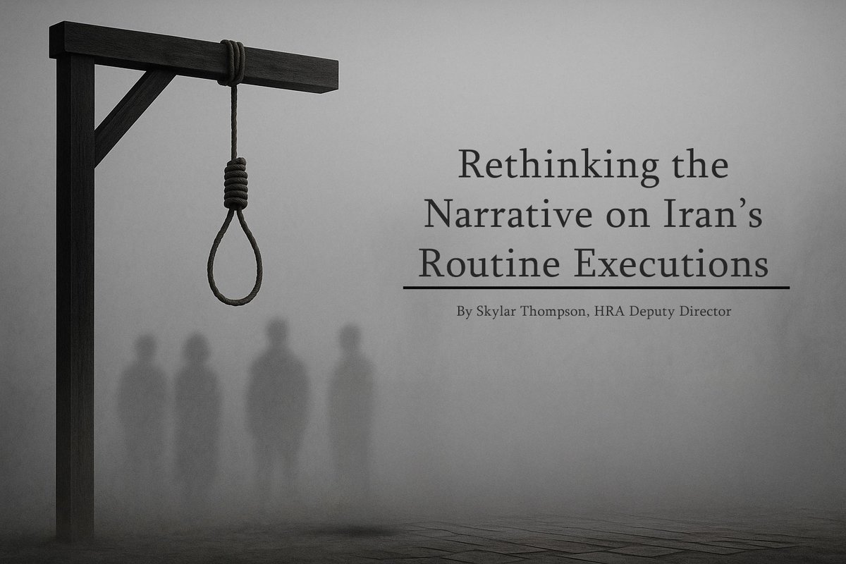 In a newly published article, HRA Deputy Director <a href="/SkyylarThompson/">Skylar Thompson</a> critiques how Iran’s execution crisis is framed and urges a fundamental shift in international, media, and advocacy narratives.
Read the full article here: 
ow.ly/KObV50W4NRq