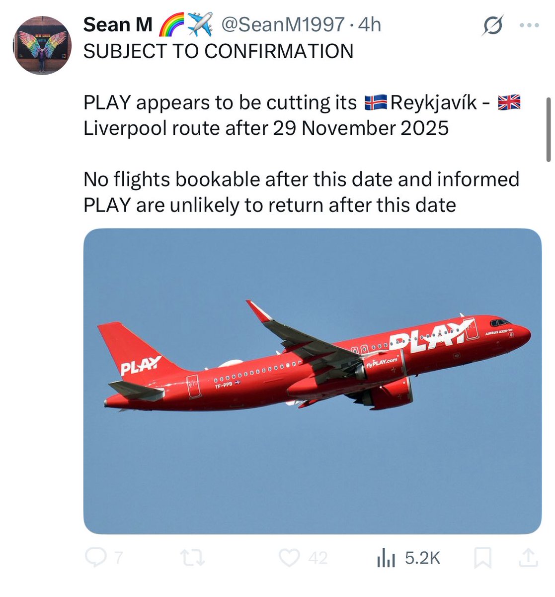LiamFitzLiv's tweet photo. I really hope this isnโt true, @LPL_Airport? Itโs been great seeing PLAY at #FlyLPL over the years! https://t.co/XZuUC0NXpc
