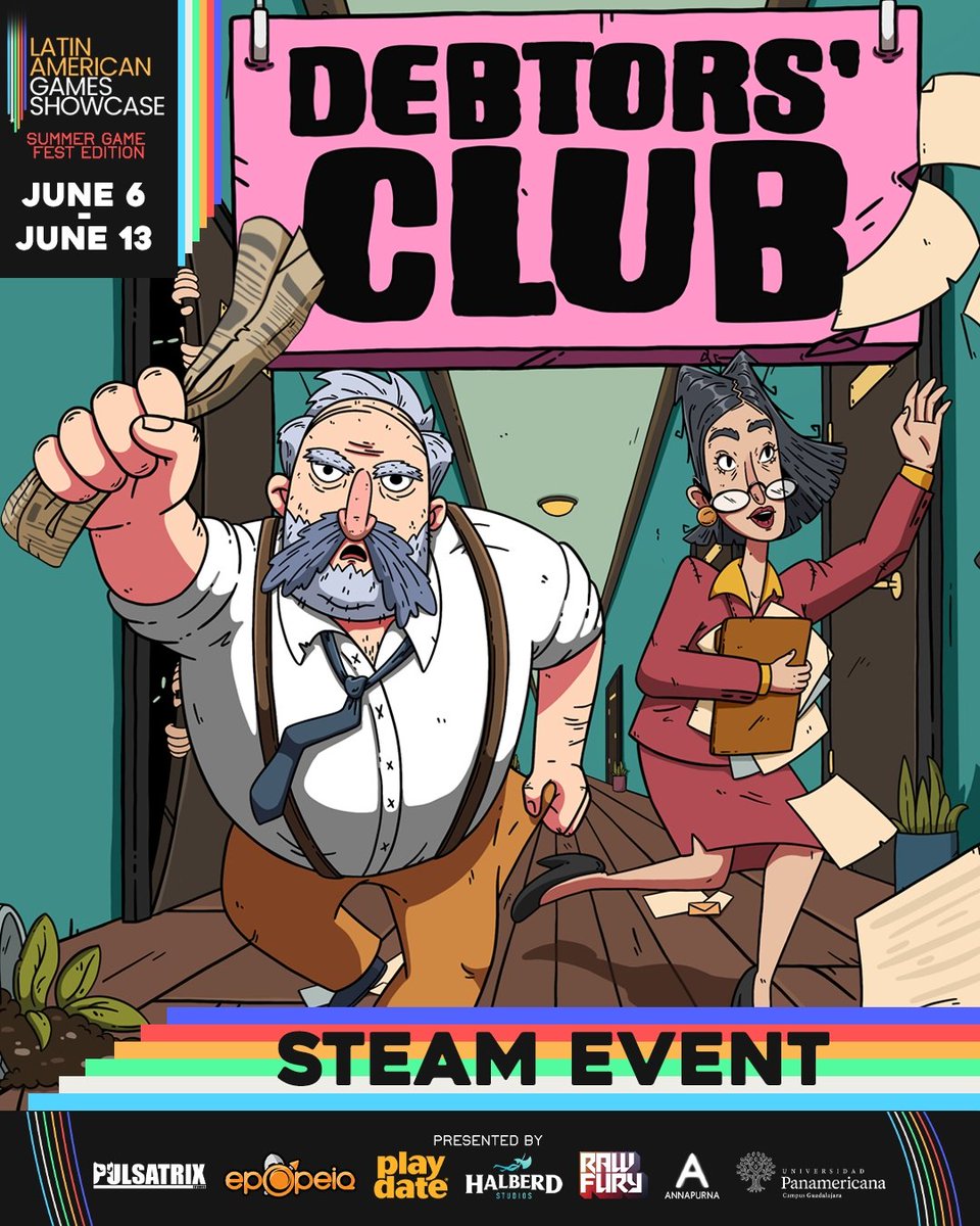 🎉 O Debtors' Club vai participar do <a href="/LAGShowcase/">Latin American Games Showcase</a>, um dos principais eventos dedicados a jogos independentes da América Latina! 

Dia 7 de junho, às 15h, venha conferir o caos burocrático do nosso setor de cobranças, e tb outros jogos incríveis da nossa comunidade! #LAGS25