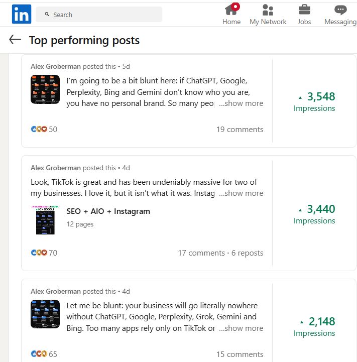 AlexGroberman_'s tweet image. I created my LinkedIn just 26 weeks ago. Absolute easiest algo to crack of any social media and it&apos;s not even close. Since then I’ve built 6,200+ connections, passed 1.29 million impressions, reached 425,000+ members and added ~$25,000 in monthly pipeline. ~$10,000 of that came…
