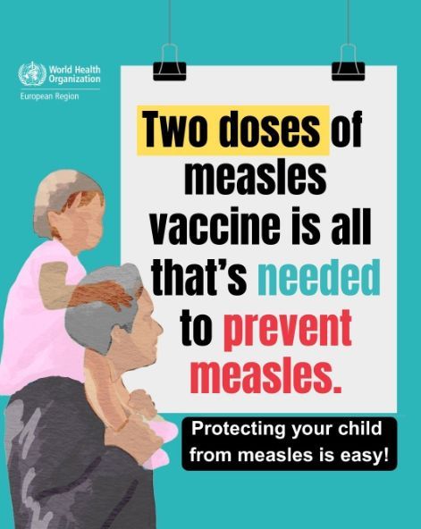 Protecting your child from #measles only requires 2️⃣ doses of measles vaccine! 💙

#VaccinesWork #VaccinesSaveLives